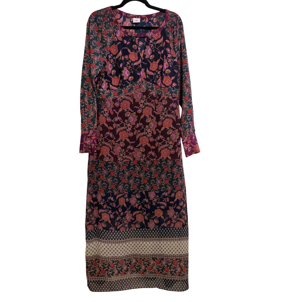 Cabi Floral Print‎ Midi Dress Long Sleeve Scoop Neck Women M